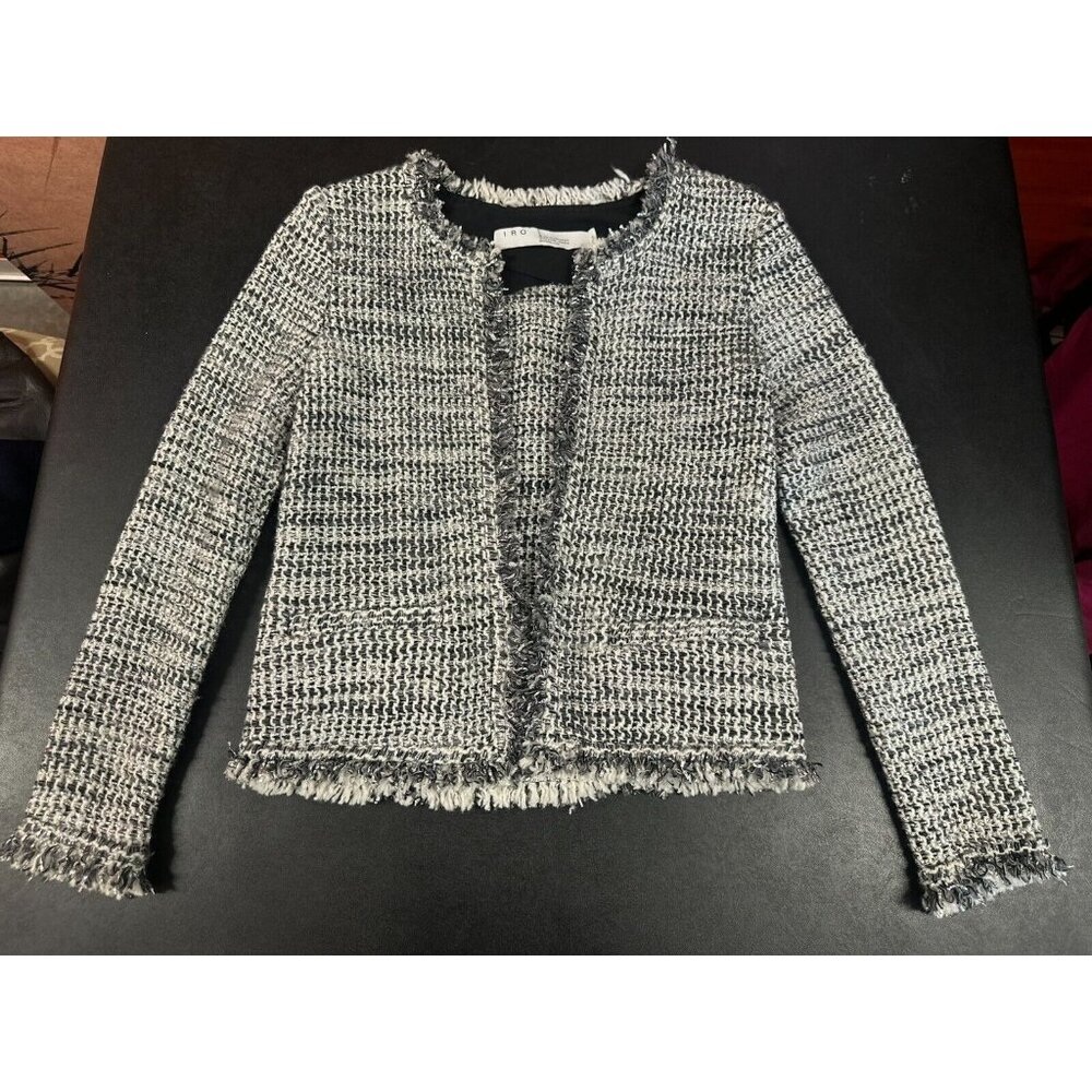 IRO Paris Womans Tweed Metallic White Black Gray Jacket Party Work Sz 36…